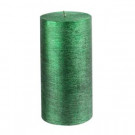 4 in. x 4 in. Metallic Green Scratch Pillar Candle