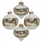 3.25 in. Opal White Finish with Gold and Silver Glitter Accents Ornament (4-Count)