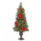 4.5 ft. Pre-Lit Victoria Spruce Potted Artificial Christmas Tree with Clear Lights, Silk Poinsettias & Display Branches