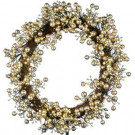 48-Light LED Gold 24 in. Battery Operated Berry Wreath with Timer