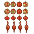 Red and Gold Shatterproof Ornaments in Assorted Shapes (16-Pack)